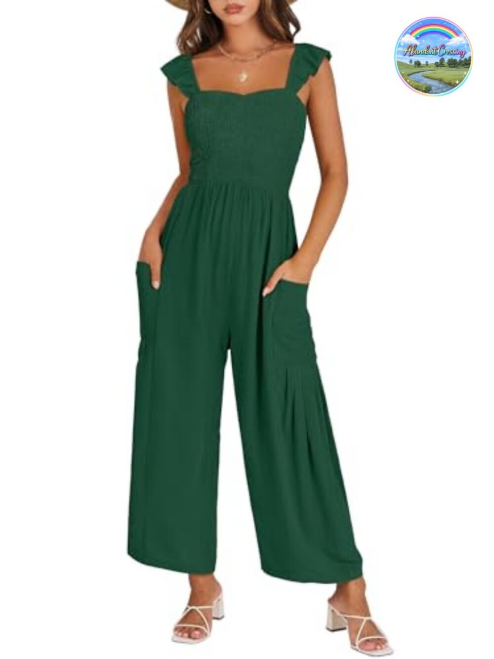 Sleeveless Smocked Wide Leg Jumpsuit Loose Fit Summer Romper